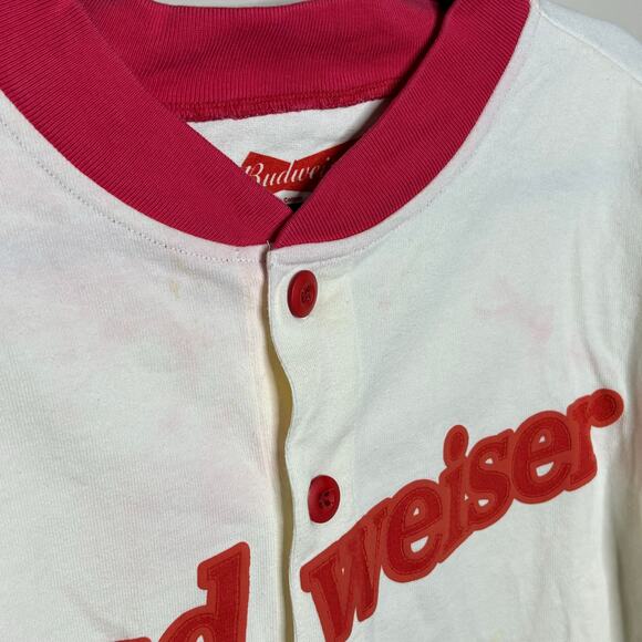 Budweiser White Red Button Up Baseball Short Sleeve Top Cotton USA Men Large L - Picture 4 of 14